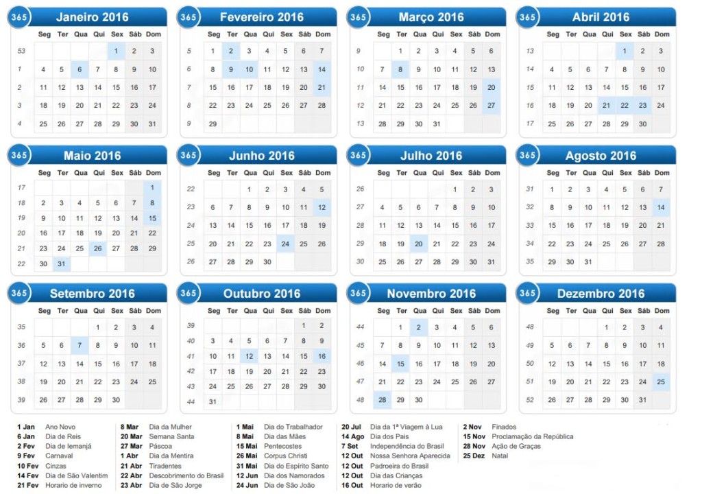 calendario 2016 feriados
